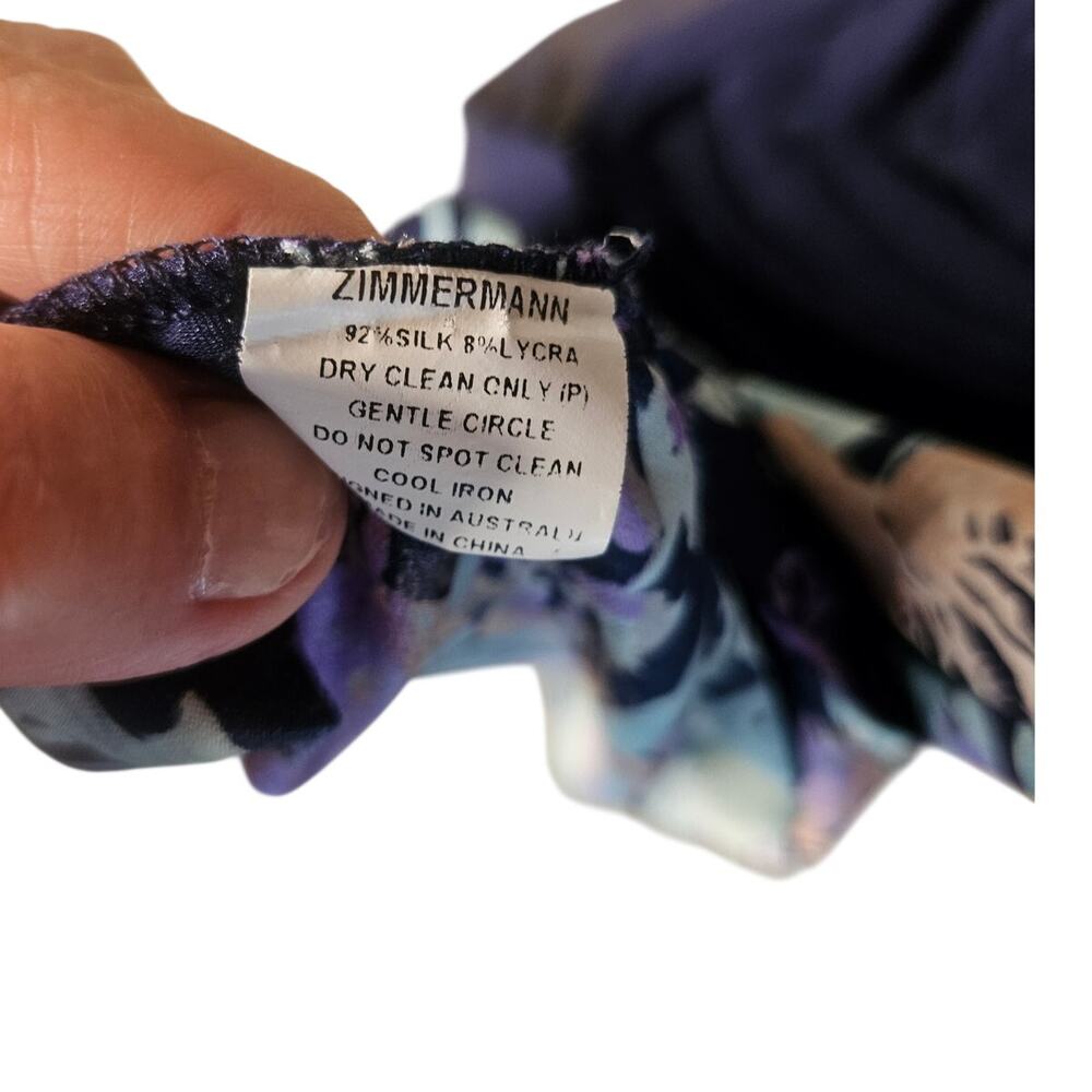 Zimmermann Navy Silk Shift Dress Sheer Overlay Floral Zip Back Sz 2 - Picture 10 of 11